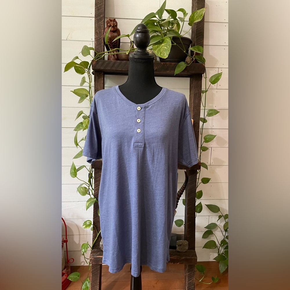 Architect Jean Co.: Blue Short Sleeve Tee Shirt with Three Buttons